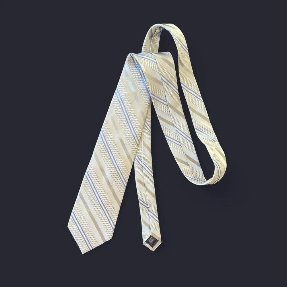 Joseph Abboud 100% Silk Silver & Blue Striped Tie Preppy Business Office Luxury